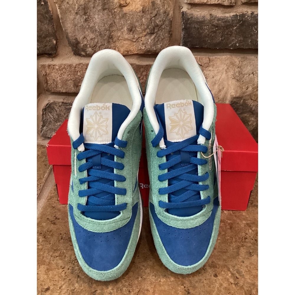 Reebok Classic Leather Unisex Blue Green Chalk Running Shoes 100245034 M10 W11.5 - Picture 3 of 8